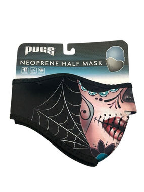 Pugs Half Mask Neoprene Black Sugar Skull Reversible Nylon Bound For Durability